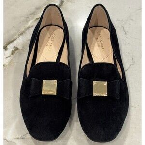 Cole Haan Women's Black Suede Slip On Tali Bow Loafer Sz 7B